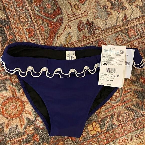 (NWT) Profile brand navy ruffle bikini bot… - Picture 1 of 4
